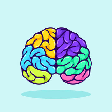 Colorful cute brain vector illustration. inspirational brain cartoon