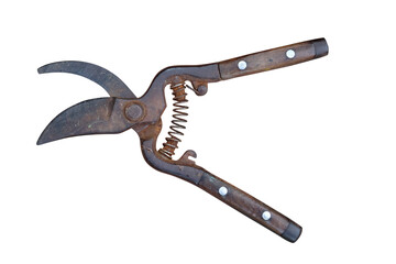 Scissors for cutting metal. Old metal cutting scissors and new with wood handles white background,Clipping path