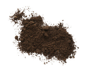 Pile of soil on white background, top view. Fertile ground