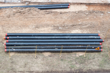 Construction works. Laying a pipeline to provide homes with hot and cold water. Replacing the old pipeline