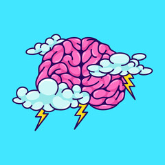 Cute brain storm vector illustration stress brain cartoon