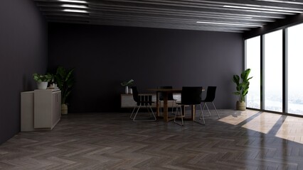Fototapeta na wymiar 3d office minimalist room with wooden design interior