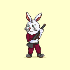 Fototapeta na wymiar Cartoon rabbit holding a gun illustration