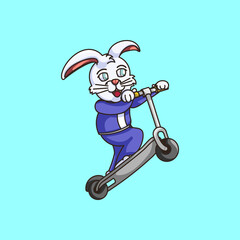 Cartoon rabbit playing scooter illustration