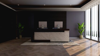 office front desk or receptionist room with wooden design interior