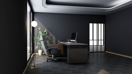 3d office minimalist room with wooden design interior