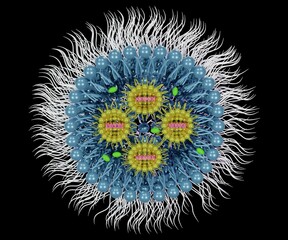 Small interfering RNA or siRNA, mRNA or CRISPR delivery mediated by lipid-based nanoparticles 3d rendering - obrazy, fototapety, plakaty