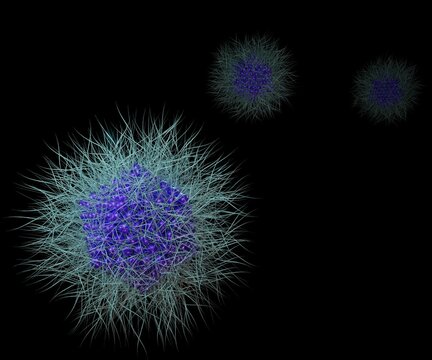 Mimivirus is a genus of giant viruses, in the family Mimiviridae. It has a capsid and protein filaments, 3d rendered