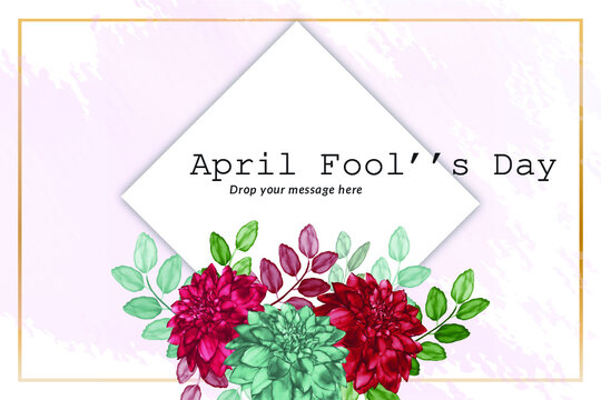 April fools day card with soft floral wreath watercolor Free Vector