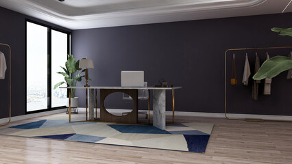 modern business office manager room with 3d design interior for company wall logo mockup