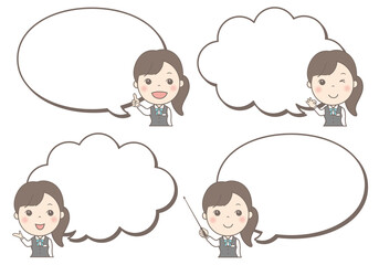 女性イラスト吹き出しセット（OL）