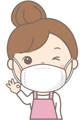 マスク着用の女性（主婦・エプロン）