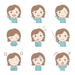 女性の上半身イラストセット（若い女性）