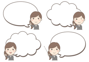 女性イラスト吹き出しセット（ビジネス）