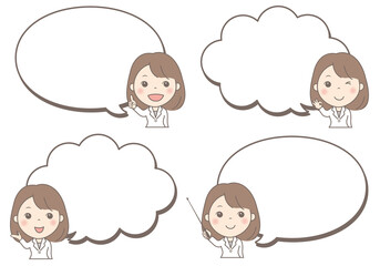 女性イラスト吹き出しセット（白衣・医者）	
