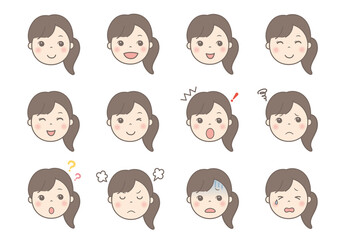 女性の顔イラスト（表情いろいろ）
