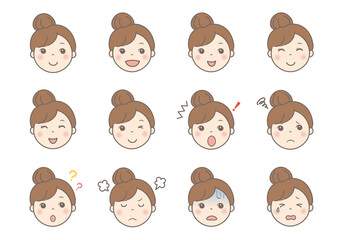 女性の顔イラスト（表情いろいろ）