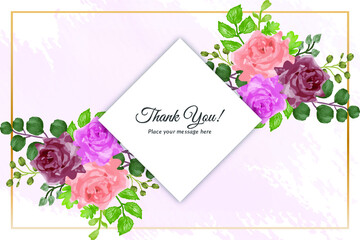 Watercolor floral thank you card with golden frame Free Vector