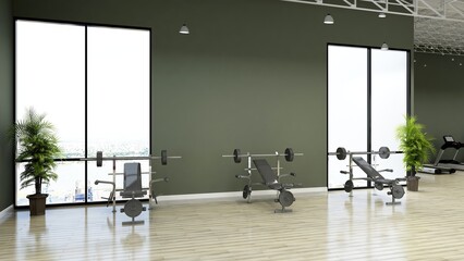 A black blank wall in modern gym interior design