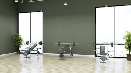 A black blank wall in modern gym interior design