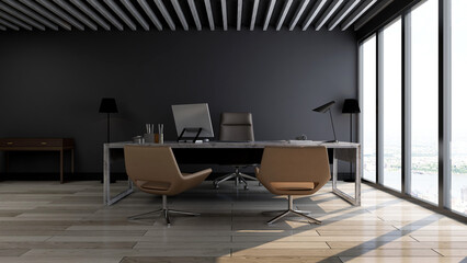 modern business office manager room with 3d design interior for company wall logo mockup