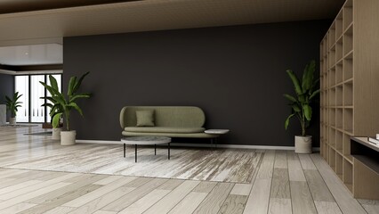 office wooden lobby waiting room for company wall logo mockup