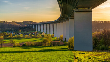 Evening view over the Ruhrtal and the motorway bridge towards towards Mintard in Muelheim an der...