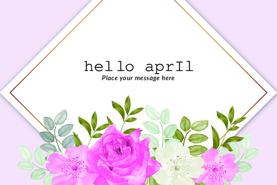 April fools day card with pink peony floral watercolor Free Vector