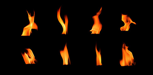 Flame collection isolated on black background for graphic design or wallpaper.