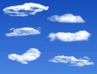 Naklejka na ściany i meble Realistic 3D white clouds on blue background. illustration