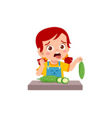 little girl feel not happy when eat bitter gourd