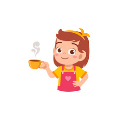 little girl drink hot chocolate and feel happy