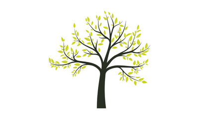 Stylized vector tree with yellow leaves and brown stem