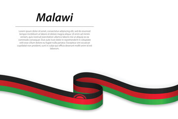 Waving ribbon or banner with flag of Malawi