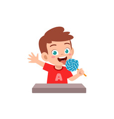 little boy eat sweet lollipop and feel happy