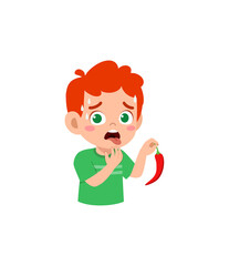 little boy eat hot chili and not feeling well