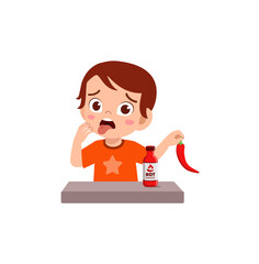 little boy eat hot chili and not feeling well