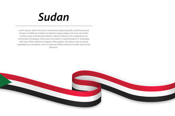 Waving ribbon or banner with flag of Sudan