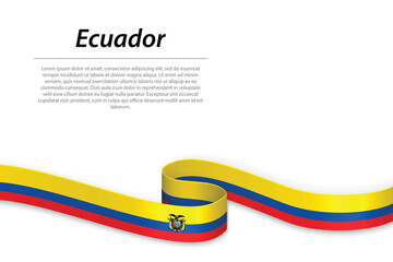 Waving ribbon or banner with flag of Ecuador - obrazy, fototapety, plakaty