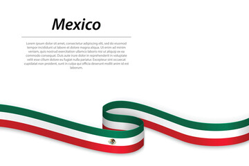 Waving ribbon or banner with flag of Mexico