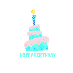 Cute Happy Birthday background with cake and candles.