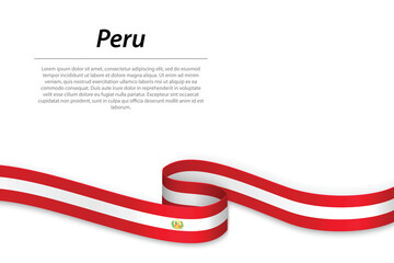 Waving ribbon or banner with flag of Peru - obrazy, fototapety, plakaty