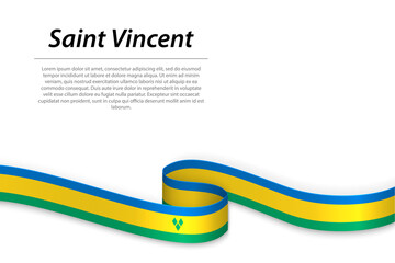 Waving ribbon or banner with flag of Saint Vincent