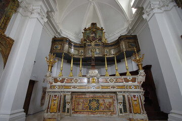 Larino - Molise - Monumental Church of San Francesco, the interior with the main altar, the niches...