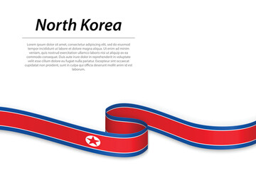 Waving ribbon or banner with flag of North Korea