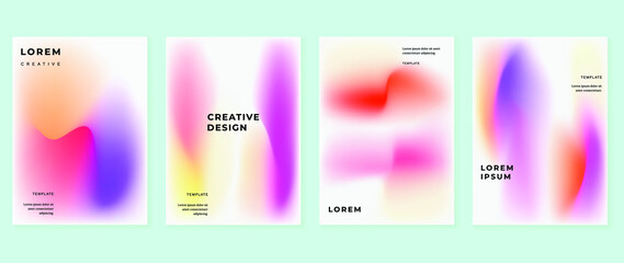 Set of fluid gradient wall art template. Colorful banner with dynamic multiple color in minimalist. Modern wallpaper design perfect for social media, decoration, business, frame, cover.