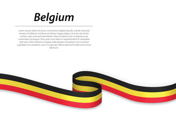 Waving ribbon or banner with flag of Belgium. Template for independence day