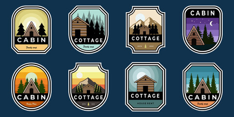 set of cabin cottage emblem badge logo outdoor vector illustration - obrazy, fototapety, plakaty