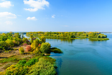 Fototapeta na wymiar View of the river Dnieper on autumn in Kremenchug, Ukraine