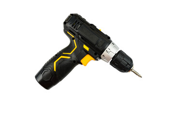 Cordless screwdriver isolated on a white background. Accumulator instrument